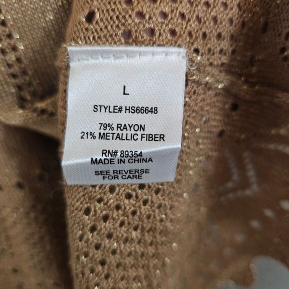 Kathy Ireland Gold Knit Cardigan Size Large Scalloped Hem 3/4 Sleeve - Picture 4 of 7